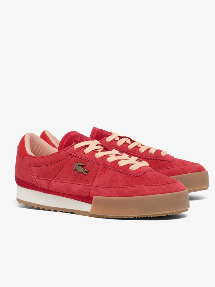 LACOSTE WOMEN Aura Suede Sneakers Red - MAISONDEFASHION.COM