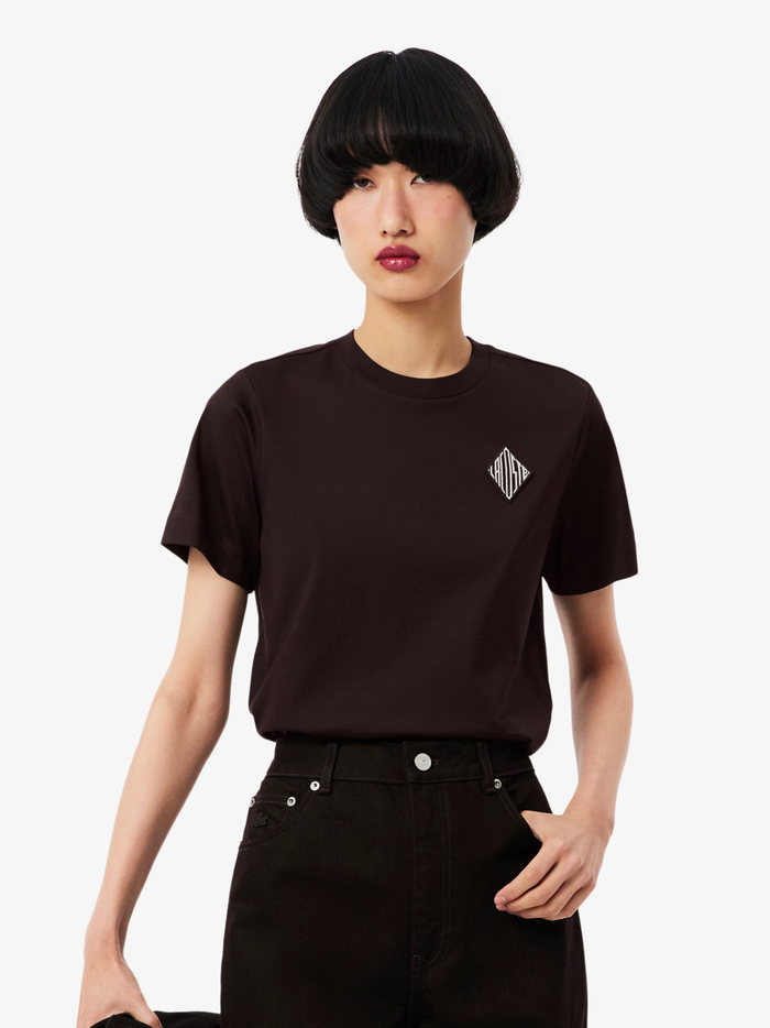 LACOSTE WOMEN Lacoste Badge Cotton T-shirt Brown - MAISONDEFASHION.COM