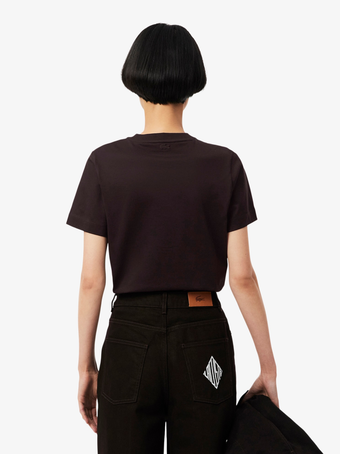 LACOSTE WOMEN Lacoste Badge Cotton T-shirt Brown - MAISONDEFASHION.COM