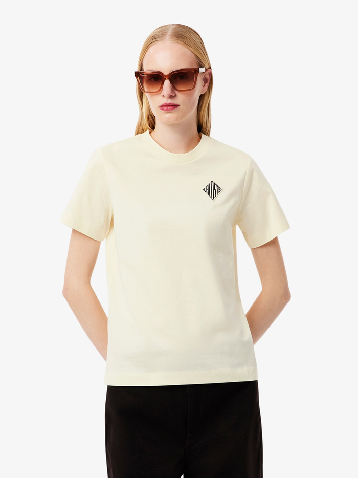 LACOSTE WOMEN Lacoste Badge Cotton T-shirt Lemon Beige - MAISONDEFASHION.COM