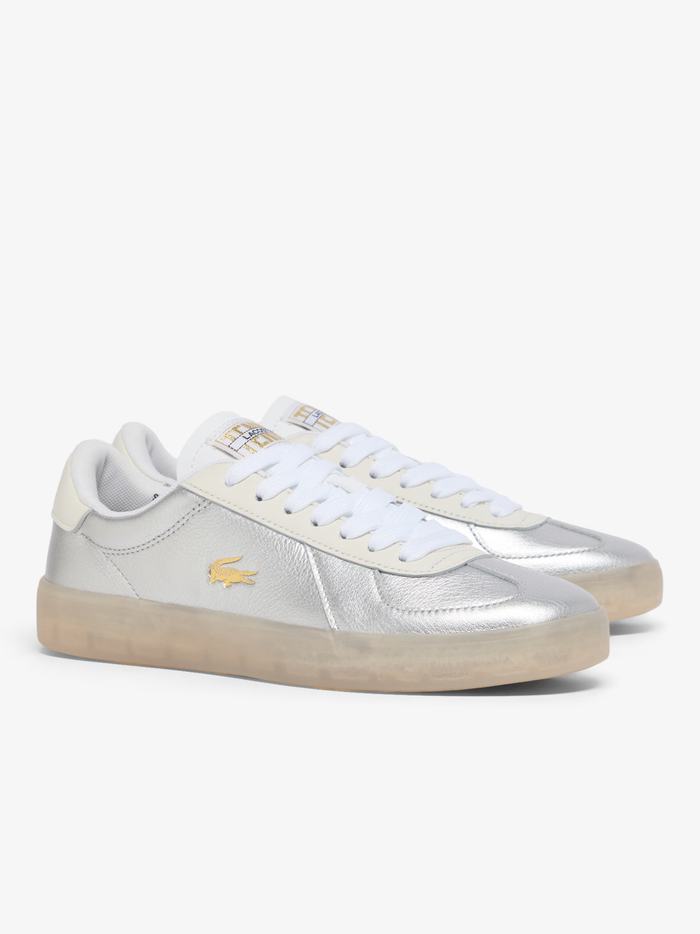 LACOSTE WOMEN Baseshot Pro Leather Sneakers Silver/White - MAISONDEFASHION.COM