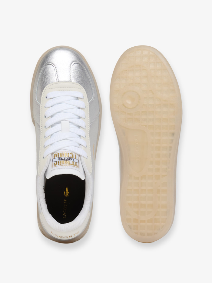 LACOSTE WOMEN Baseshot Pro Leather Sneakers Silver/White - MAISONDEFASHION.COM