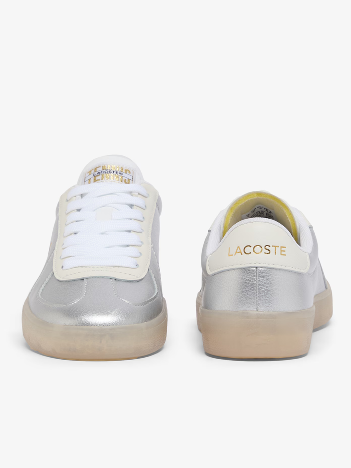 LACOSTE WOMEN Baseshot Pro Leather Sneakers Silver/White - MAISONDEFASHION.COM