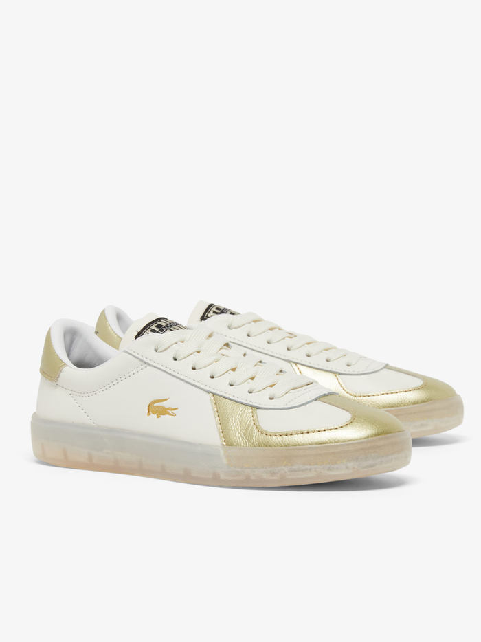 LACOSTE WOMEN Baseshot Pro Leather Sneakers White/Gold - MAISONDEFASHION.COM