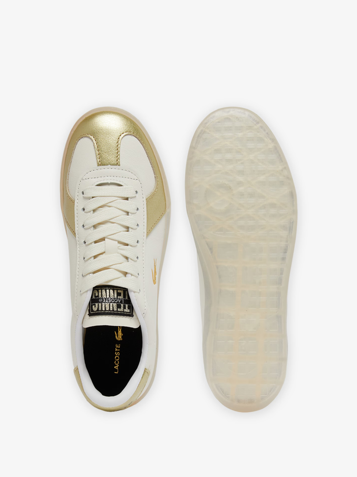 LACOSTE WOMEN Baseshot Pro Leather Sneakers White/Gold - MAISONDEFASHION.COM