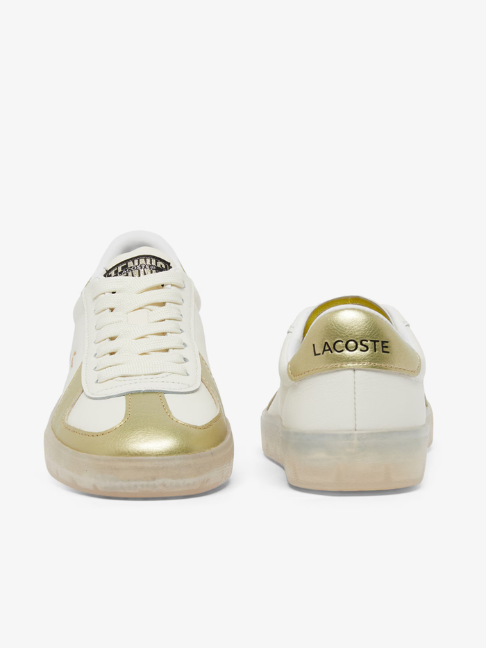 LACOSTE WOMEN Baseshot Pro Leather Sneakers White/Gold - MAISONDEFASHION.COM
