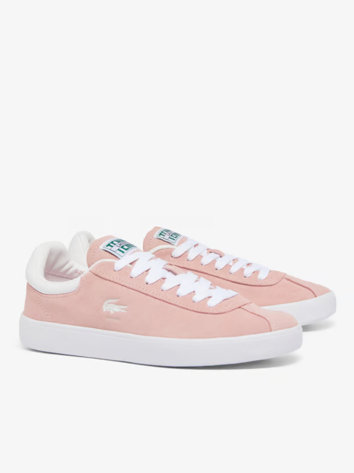 LACOSTE WOMEN Baseshot Suede Sneakers Pink/White - MAISONDEFASHION.COM