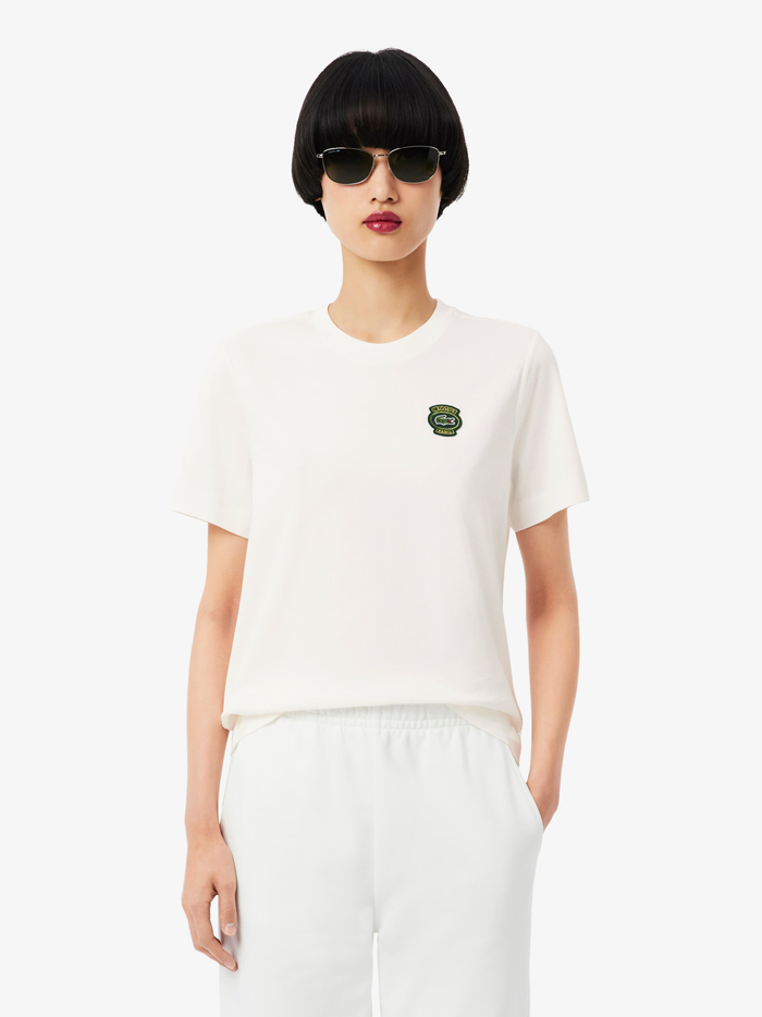 LACOSTE WOMEN Cotton Badge T-shirt White - MAISONDEFASHION.COM