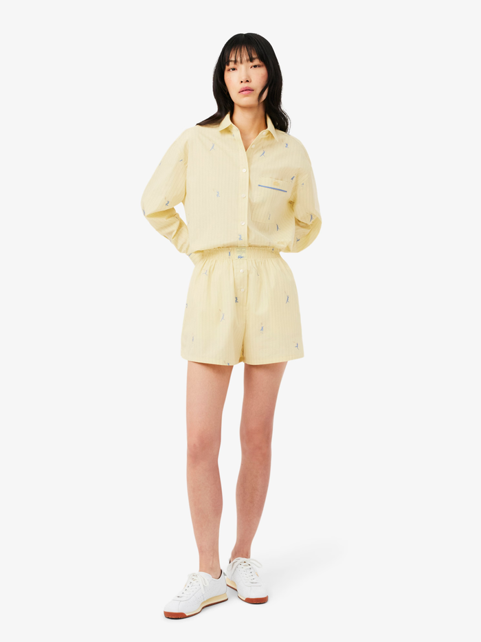 LACOSTE WOMEN Cotton Poplin Jacquard Boxer Shorts Yellow - MAISONDEFASHION.COM
