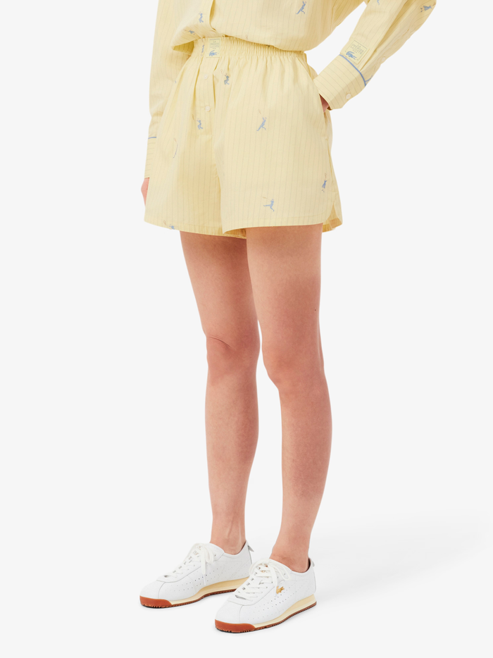 LACOSTE WOMEN Cotton Poplin Jacquard Boxer Shorts Yellow - MAISONDEFASHION.COM