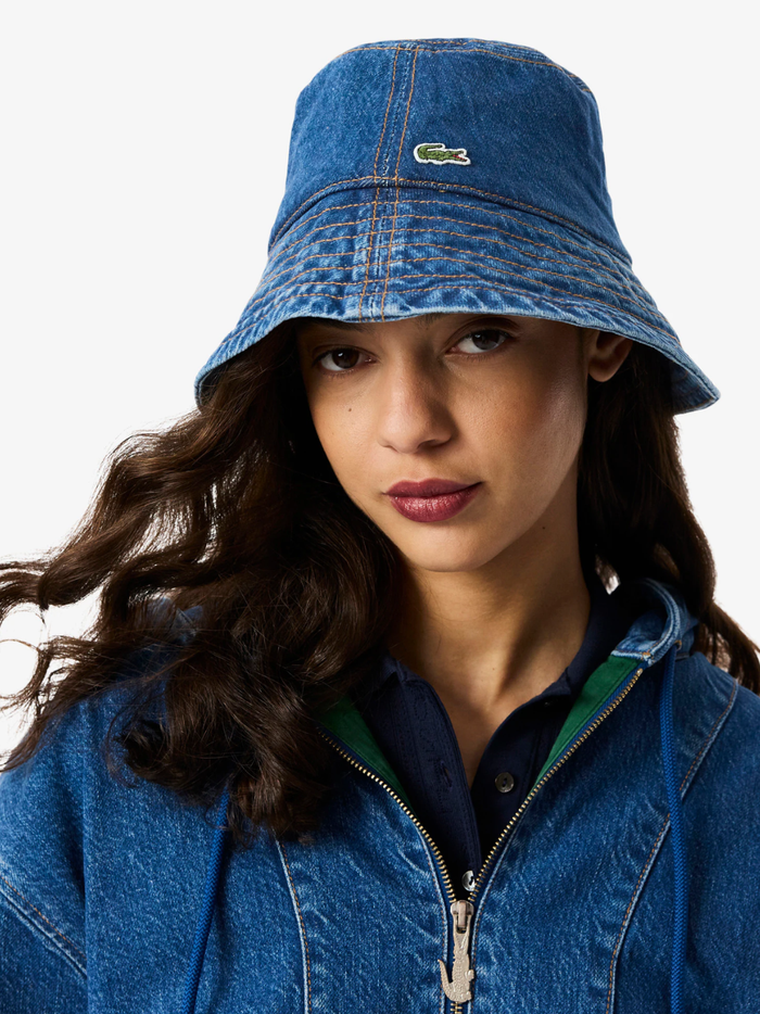 LACOSTE WOMEN Cotton Twill Bucket Hat Blue - MAISONDEFASHION.COM