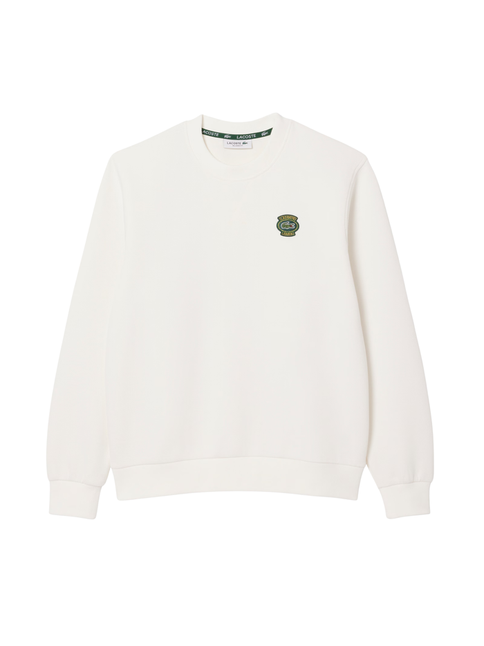 LACOSTE WOMEN Crew Neck Badge Sweatshirt White - MAISONDEFASHION.COM