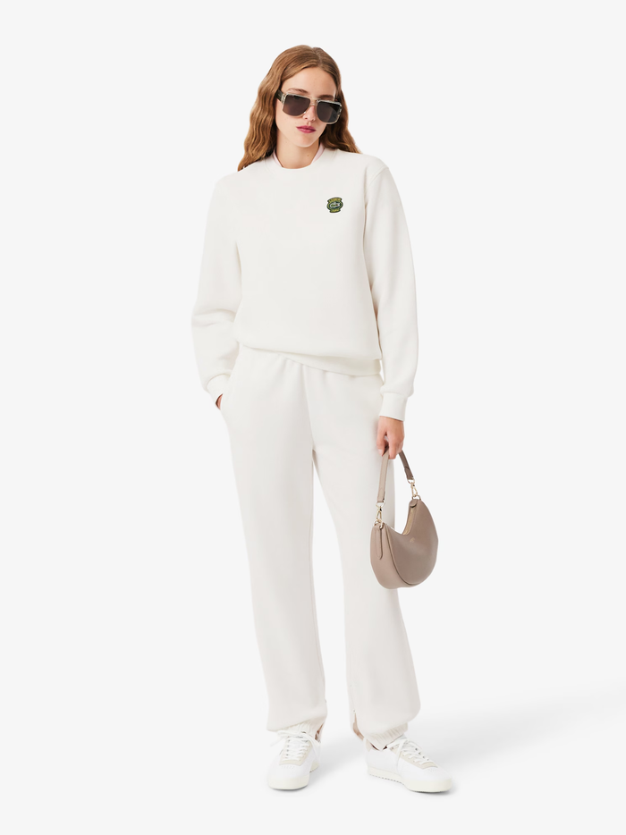 LACOSTE WOMEN Crew Neck Badge Sweatshirt White - MAISONDEFASHION.COM