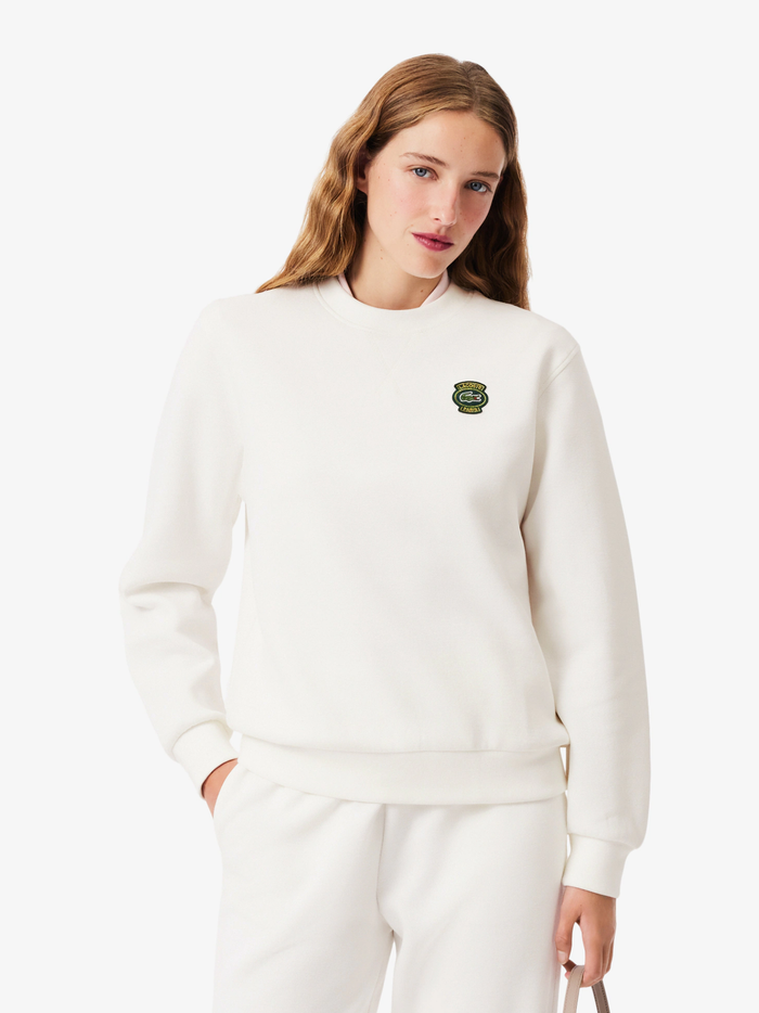 LACOSTE WOMEN Crew Neck Badge Sweatshirt White - MAISONDEFASHION.COM