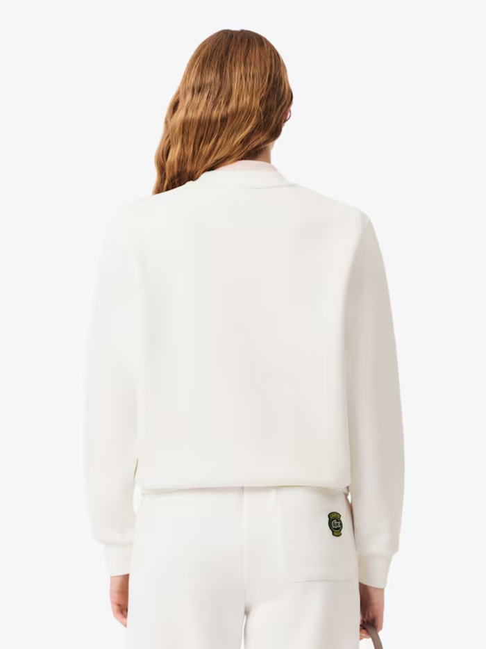 LACOSTE WOMEN Crew Neck Badge Sweatshirt White - MAISONDEFASHION.COM