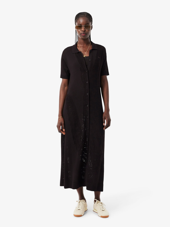 LACOSTE WOMEN Crochet Polo Dress Brown - MAISONDEFASHION.COM