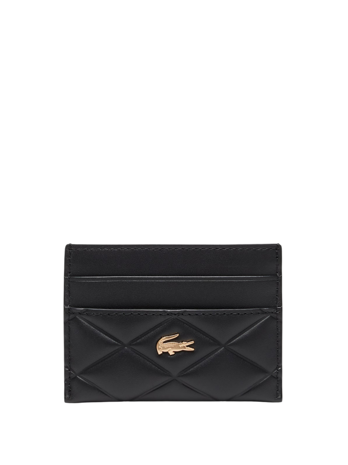 LACOSTE WOMEN Crocodelle Leather Cardholder Black - MAISONDEFASHION.COM