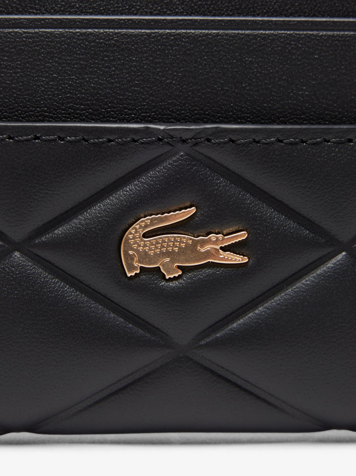 LACOSTE WOMEN Crocodelle Leather Cardholder Black - MAISONDEFASHION.COM
