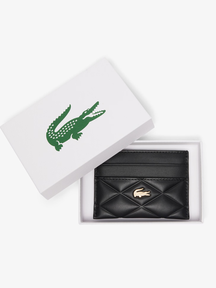 LACOSTE WOMEN Crocodelle Leather Cardholder Black - MAISONDEFASHION.COM
