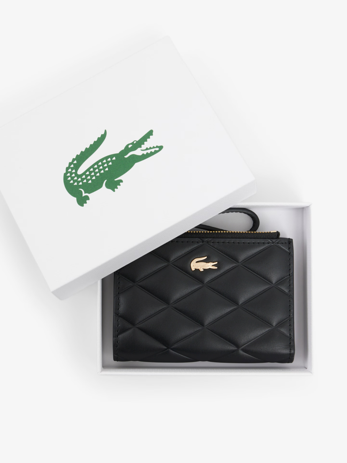 LACOSTE WOMEN Crocodelle Leather Coin Purse Black