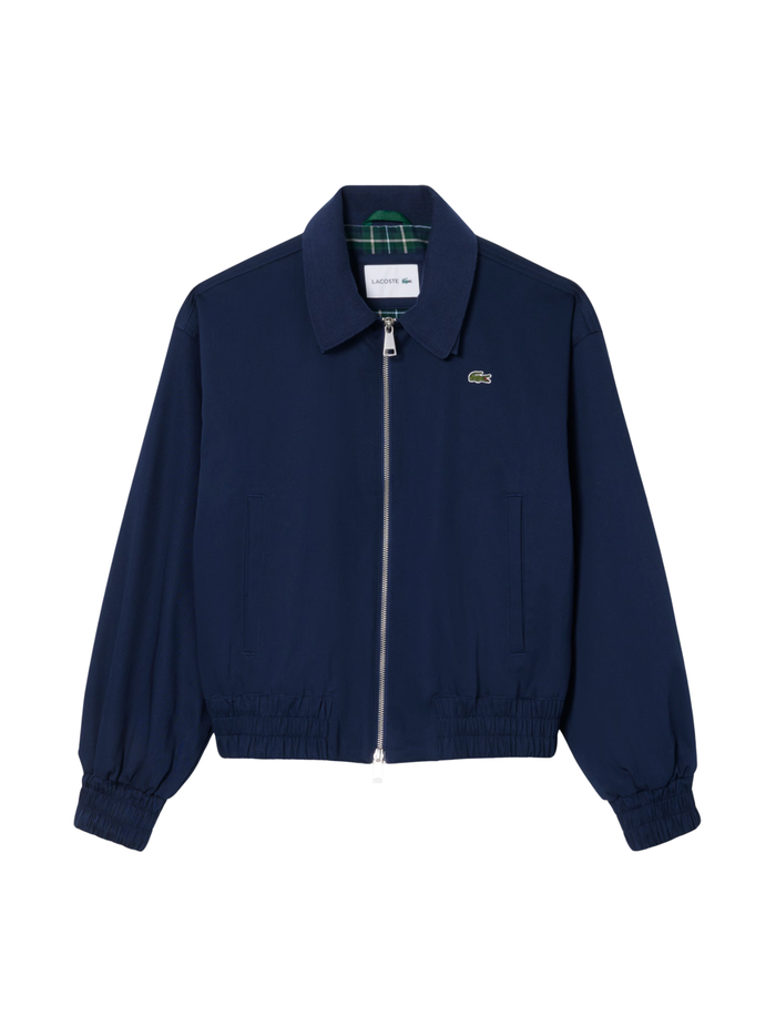 LACOSTE WOMEN Double Collar Stretch Gabardine Jacket Midnight Blue - MAISONDEFASHION.COM