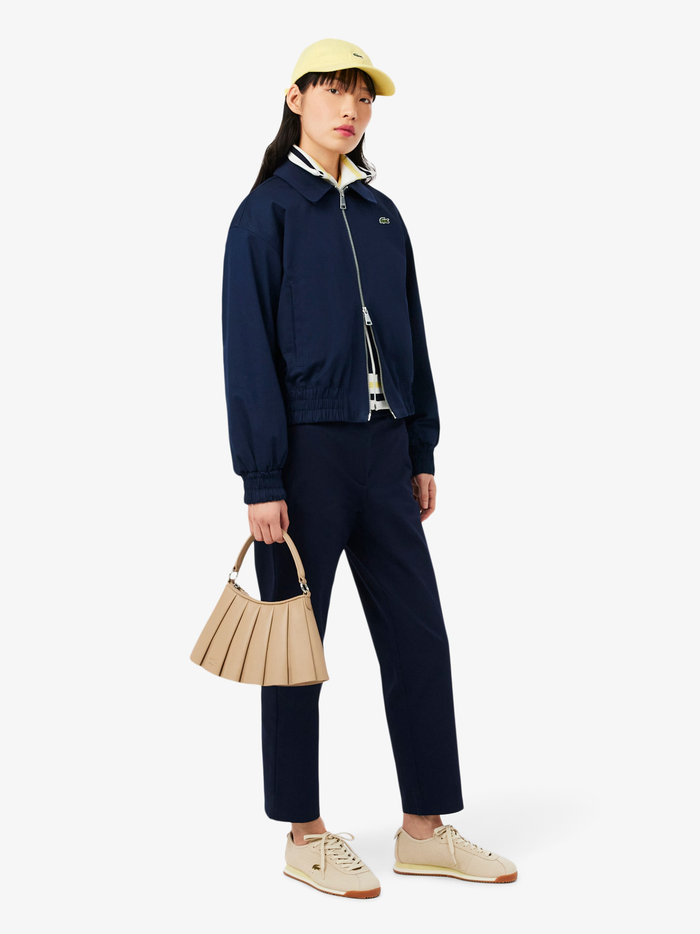 LACOSTE WOMEN Double Collar Stretch Gabardine Jacket Midnight Blue - MAISONDEFASHION.COM