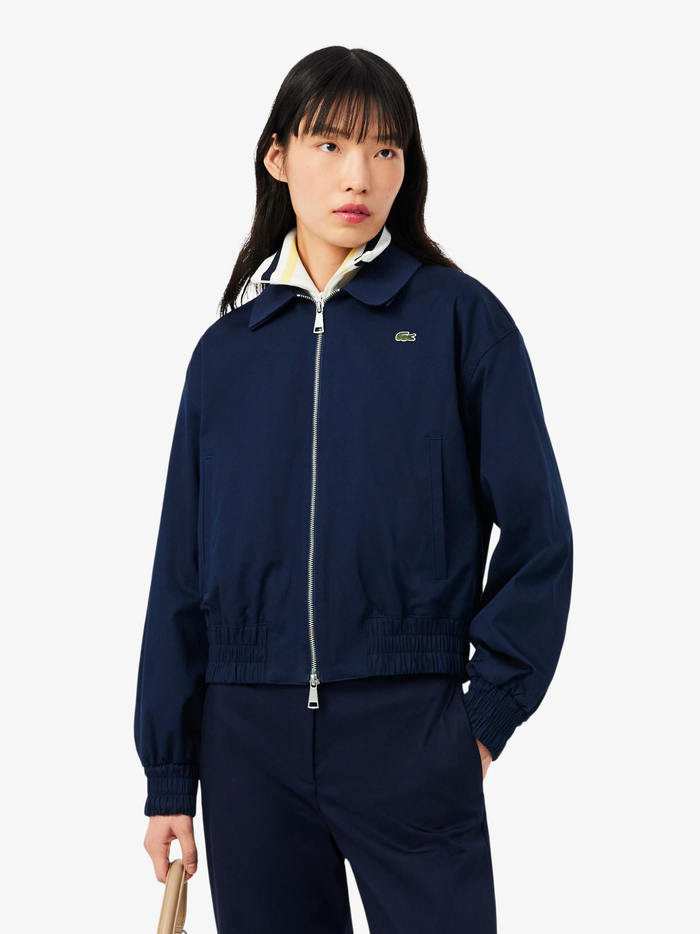 LACOSTE WOMEN Double Collar Stretch Gabardine Jacket Midnight Blue - MAISONDEFASHION.COM