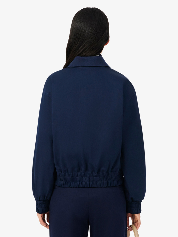LACOSTE WOMEN Double Collar Stretch Gabardine Jacket Midnight Blue - MAISONDEFASHION.COM