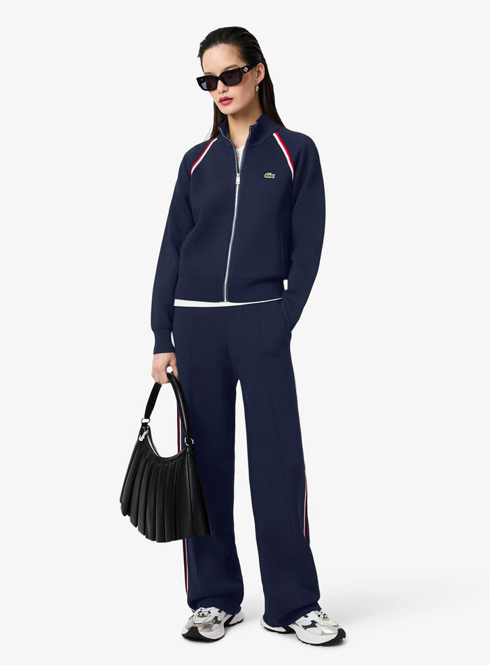 LACOSTE WOMEN High-Neck Zip Front Double Face Classic fit Sweater Navy - MAISONDEFASHION.COM