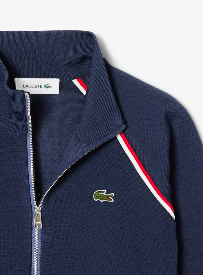 LACOSTE WOMEN High-Neck Zip Front Double Face Classic fit Sweater Navy - MAISONDEFASHION.COM