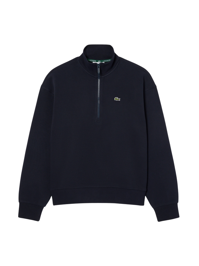 LACOSTE WOMEN High Neck Zipped Piqué Sweatshirt Navy Blue - MAISONDEFASHION.COM