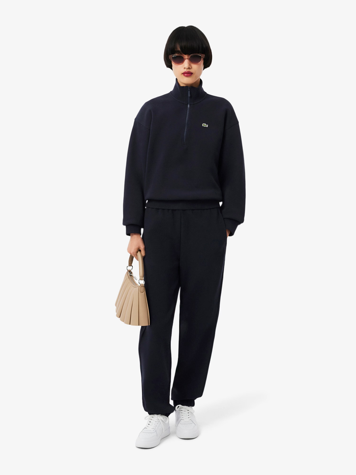 LACOSTE WOMEN High Neck Zipped Piqué Sweatshirt Navy Blue - MAISONDEFASHION.COM