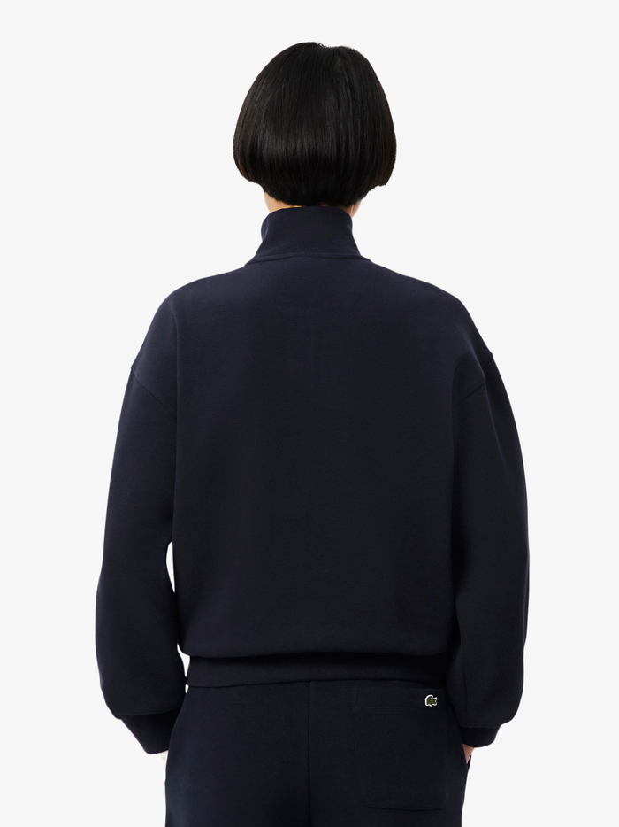 LACOSTE WOMEN High Neck Zipped Piqué Sweatshirt Navy Blue - MAISONDEFASHION.COM