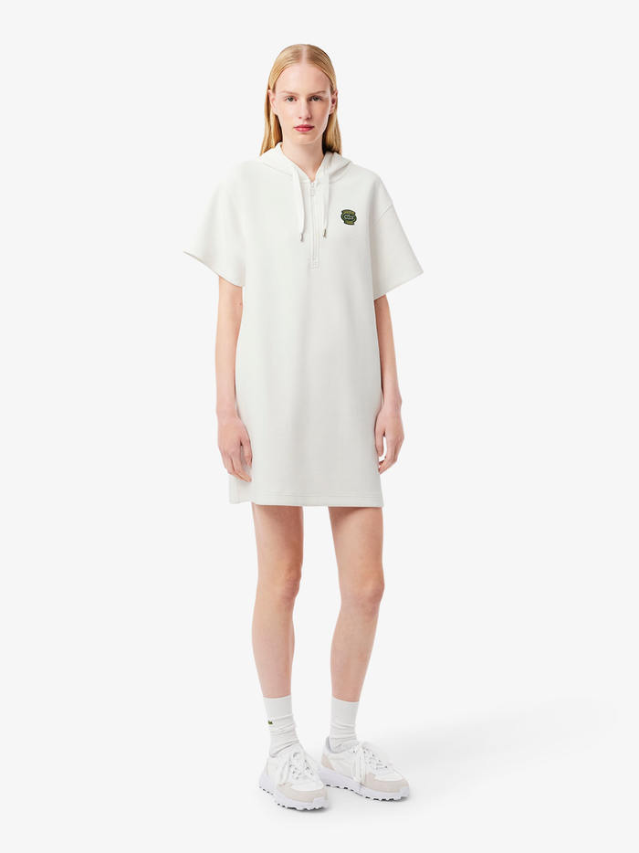 LACOSTE WOMEN Hooded Piqué Dress White - MAISONDEFASHION.COM