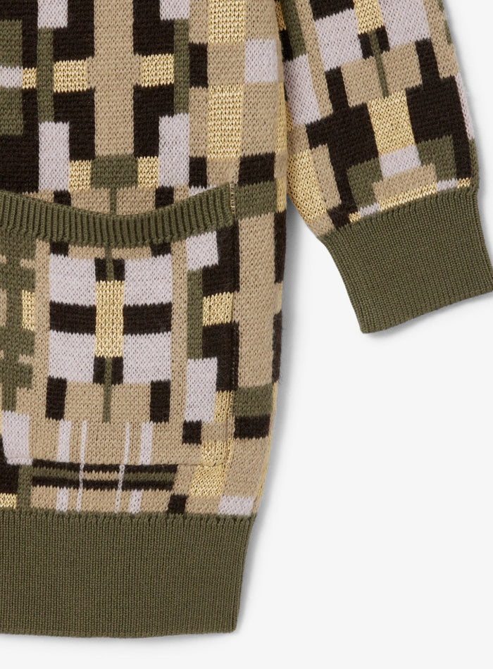 LACOSTE WOMEN Jacquard graphic long cardigan Khaki Beige - MAISONDEFASHION.COM