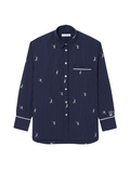 LACOSTE WOMEN Jacquard Motifs Oversized Shirt Navy Blue - MAISONDEFASHION.COM