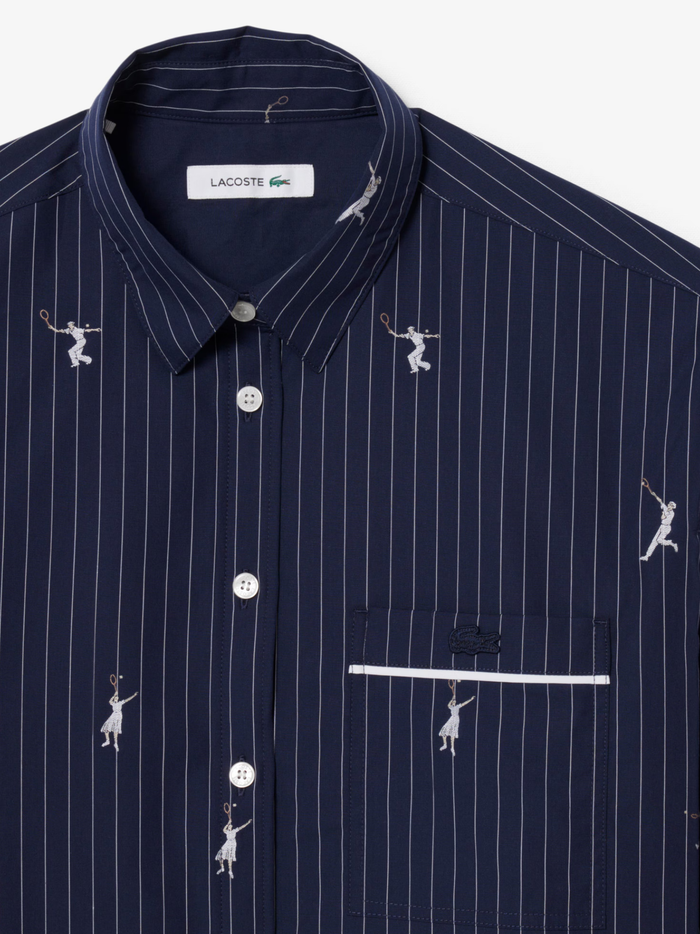 LACOSTE WOMEN Jacquard Motifs Oversized Shirt Navy Blue - MAISONDEFASHION.COM