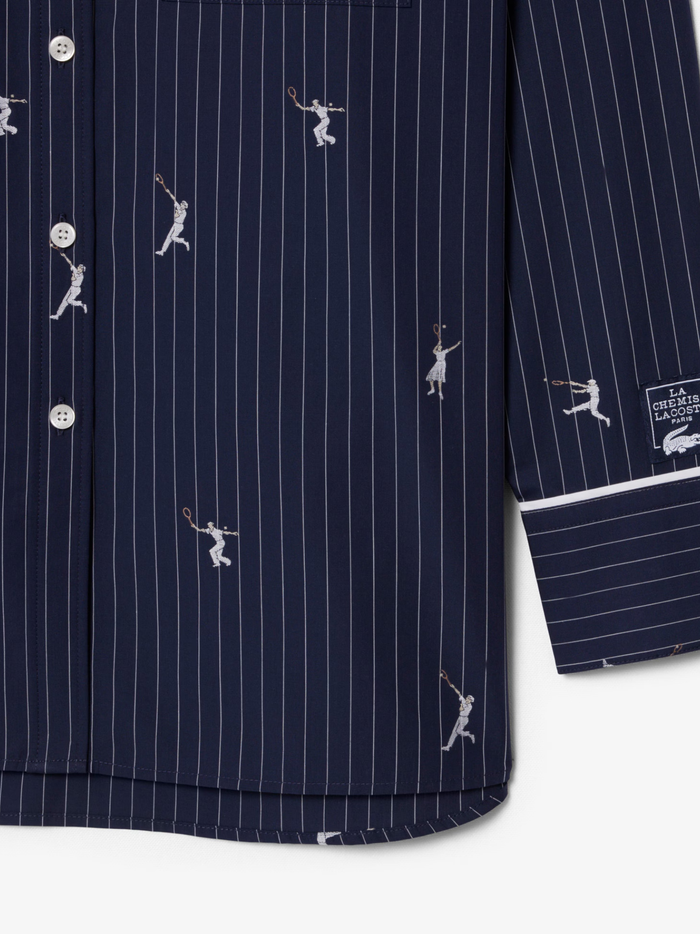 LACOSTE WOMEN Jacquard Motifs Oversized Shirt Navy Blue - MAISONDEFASHION.COM