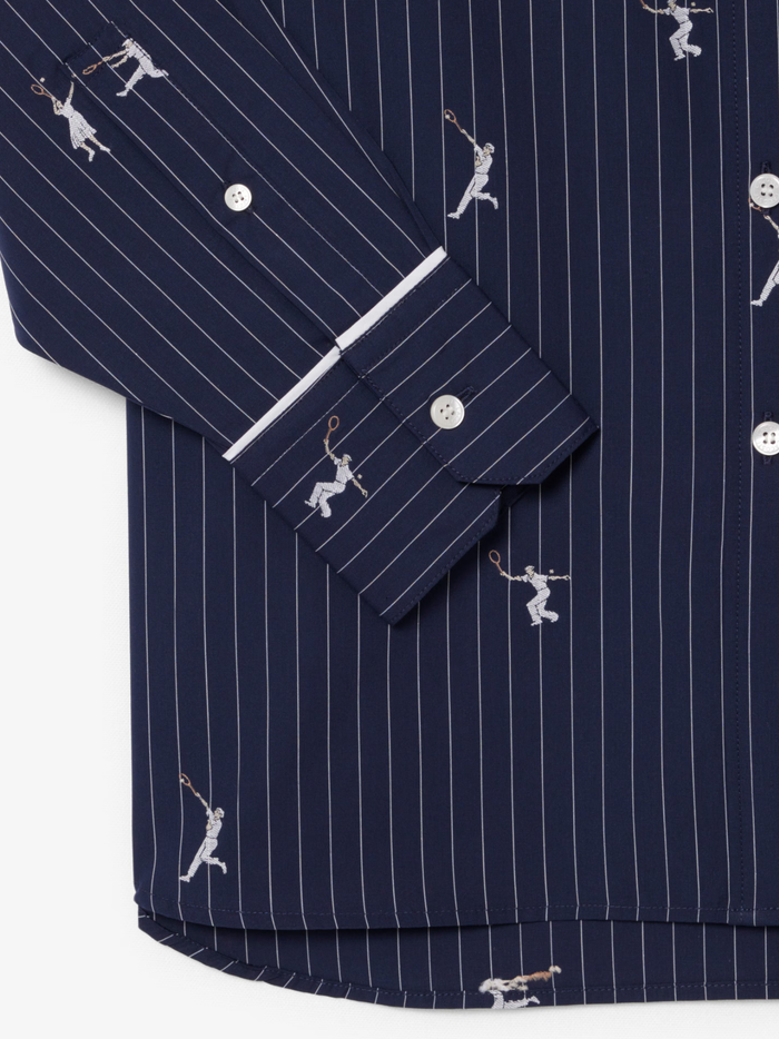LACOSTE WOMEN Jacquard Motifs Oversized Shirt Navy Blue - MAISONDEFASHION.COM