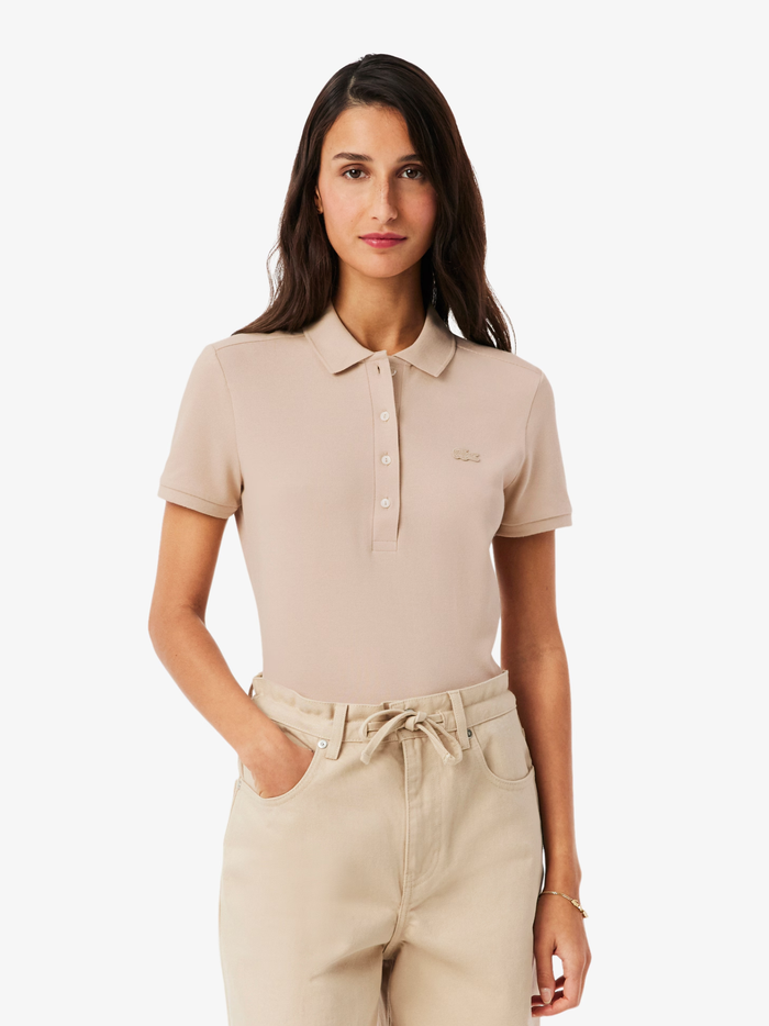 LACOSTE WOMEN L.12.D Slim Fit Stretch Piqué Polo Shirt Beige - MAISONDEFASHION.COM