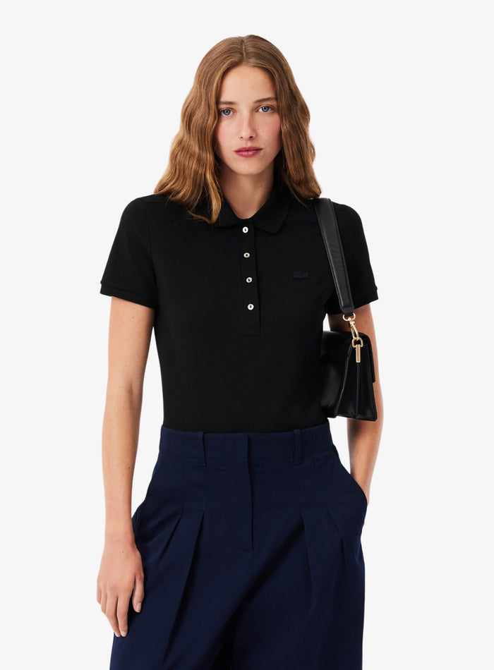 LACOSTE WOMEN L.12.D Slim Fit Stretch Piqué Polo Shirt Black - MAISONDEFASHION.COM