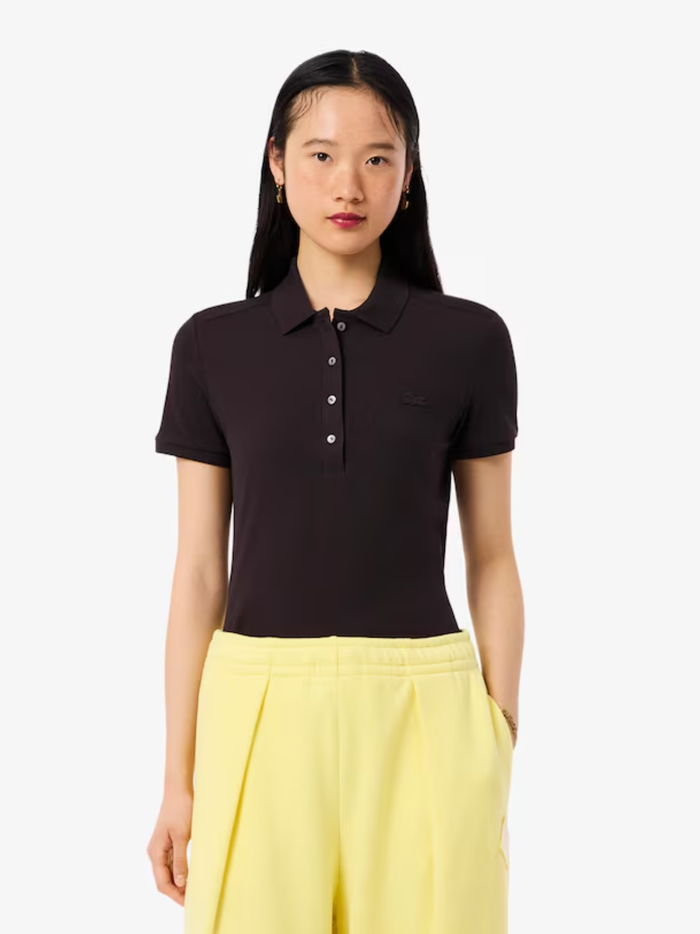 LACOSTE WOMEN L.12.D Slim Fit Stretch Piqué Polo Shirt Brown - MAISONDEFASHION.COM