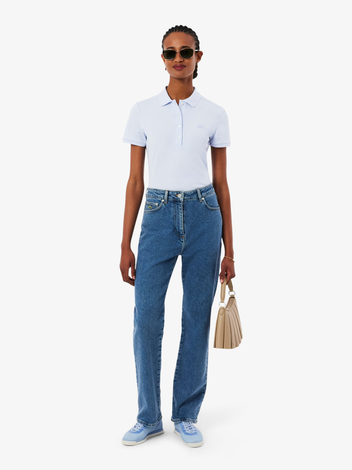 LACOSTE WOMEN L.12.D Slim Fit Stretch Piqué Polo Shirt Light Blue - MAISONDEFASHION.COM