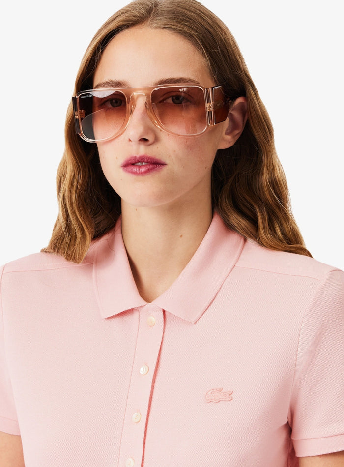 LACOSTE WOMEN L.12.D Slim Fit Stretch Piqué Polo Shirt Light Pink - MAISONDEFASHION.COM