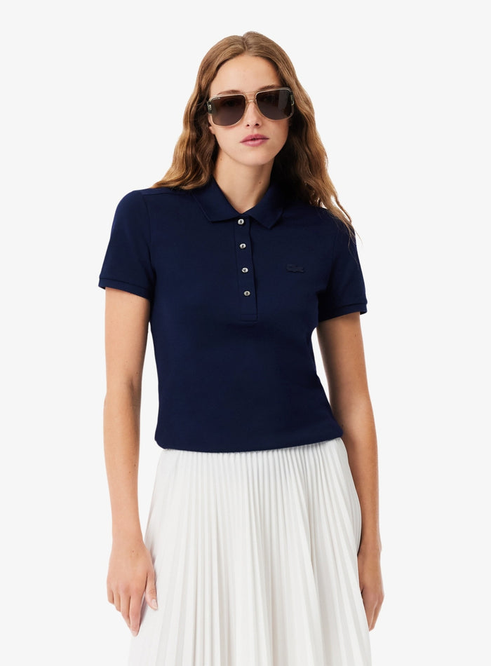 LACOSTE WOMEN L.12.D Slim Fit Stretch Piqué Polo Shirt Midnight Blue - MAISONDEFASHION.COM