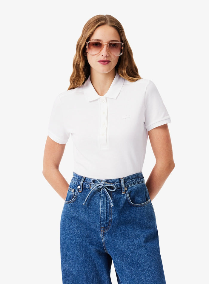 LACOSTE WOMEN L.12.D Slim Fit Stretch Piqué Polo Shirt White - MAISONDEFASHION.COM