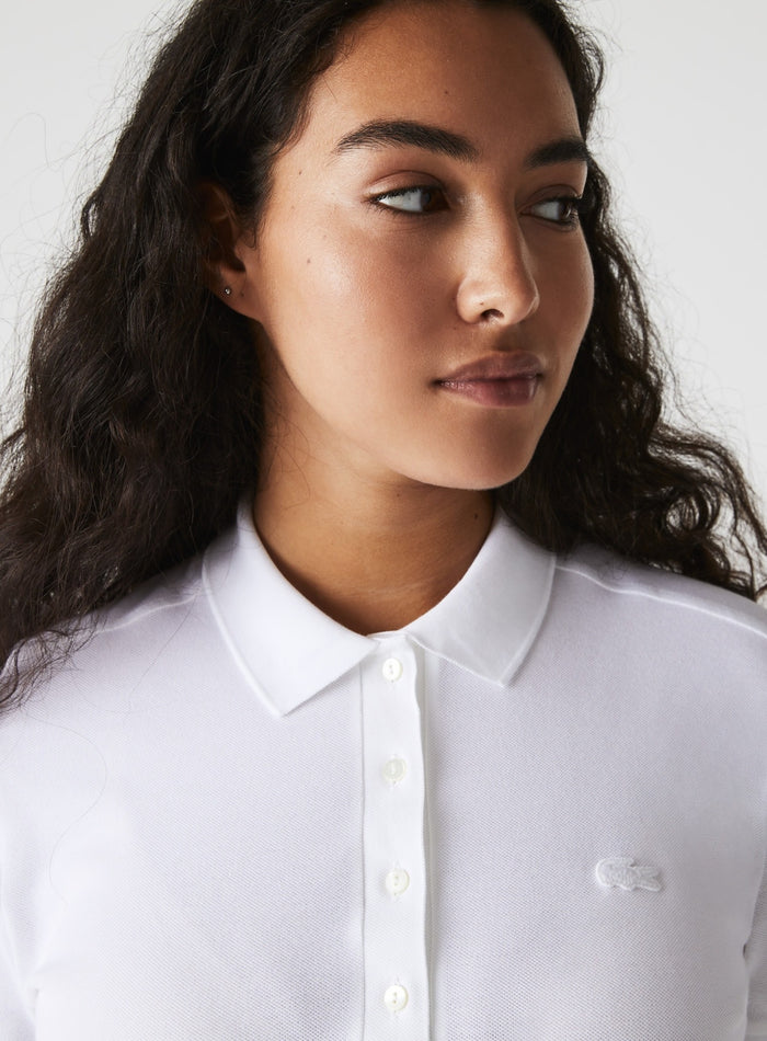 LACOSTE WOMEN L.12.D Slim Fit Stretch Piqué Polo Shirt White - MAISONDEFASHION.COM