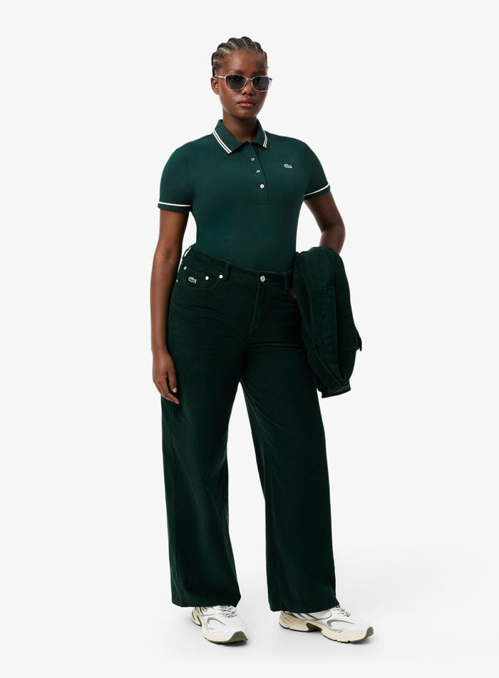 LACOSTE WOMEN L.12.D Slim Fit Trim Detail Polo Shirt Green - MAISONDEFASHION.COM
