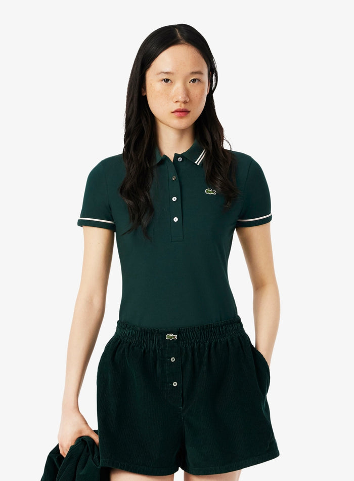 LACOSTE WOMEN L.12.D Slim Fit Trim Detail Polo Shirt Green - MAISONDEFASHION.COM