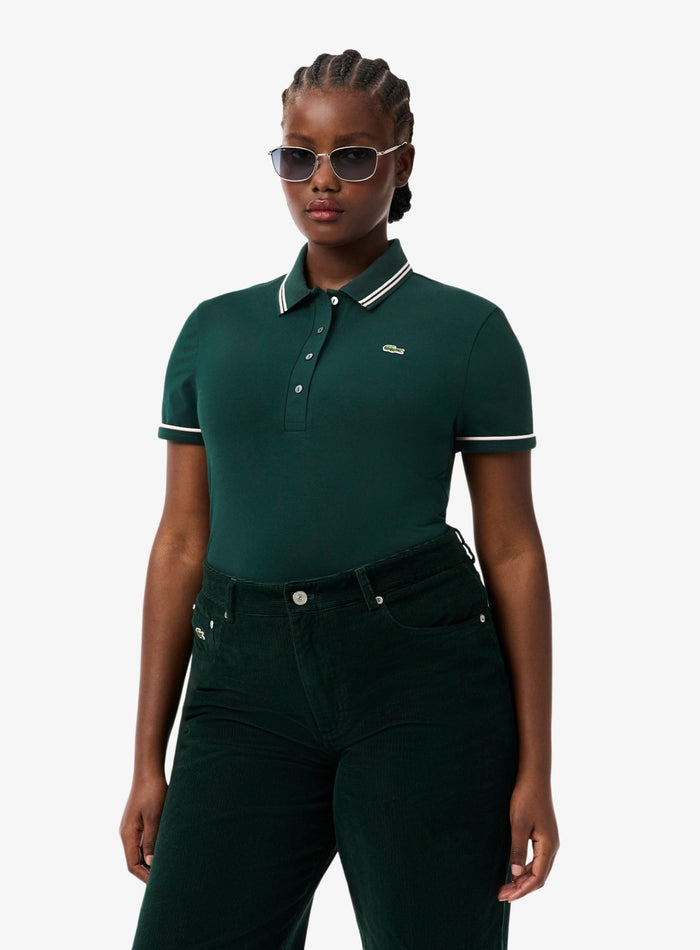 LACOSTE WOMEN L.12.D Slim Fit Trim Detail Polo Shirt Green - MAISONDEFASHION.COM